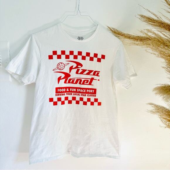 DISNEYLAND Disney White Red Toy Story Pizza Port Logo Short Sleeve Tee Shirt M - Picture 2 of 10